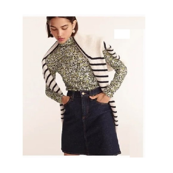 NWOT J.Crew floral turtleneck XL 80s 90s thin black white blue green
